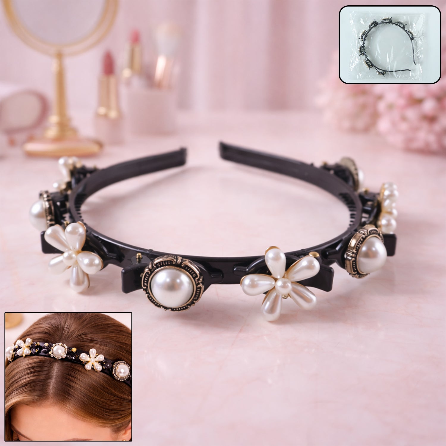 Luxury Pearl Floral Hair Band For Women  Girls (1 Pc)