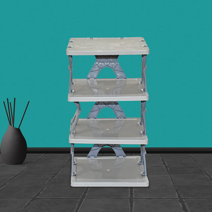 Wukusy foldable shoe rack with 4, 6, or 8 layers, free-standing plastic shoe storage organizer for home entryway.