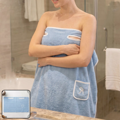 Soft Absorbent Cotton Bath Towel With Wearable Wrap And Handy Side Pocket (1 Pc)
