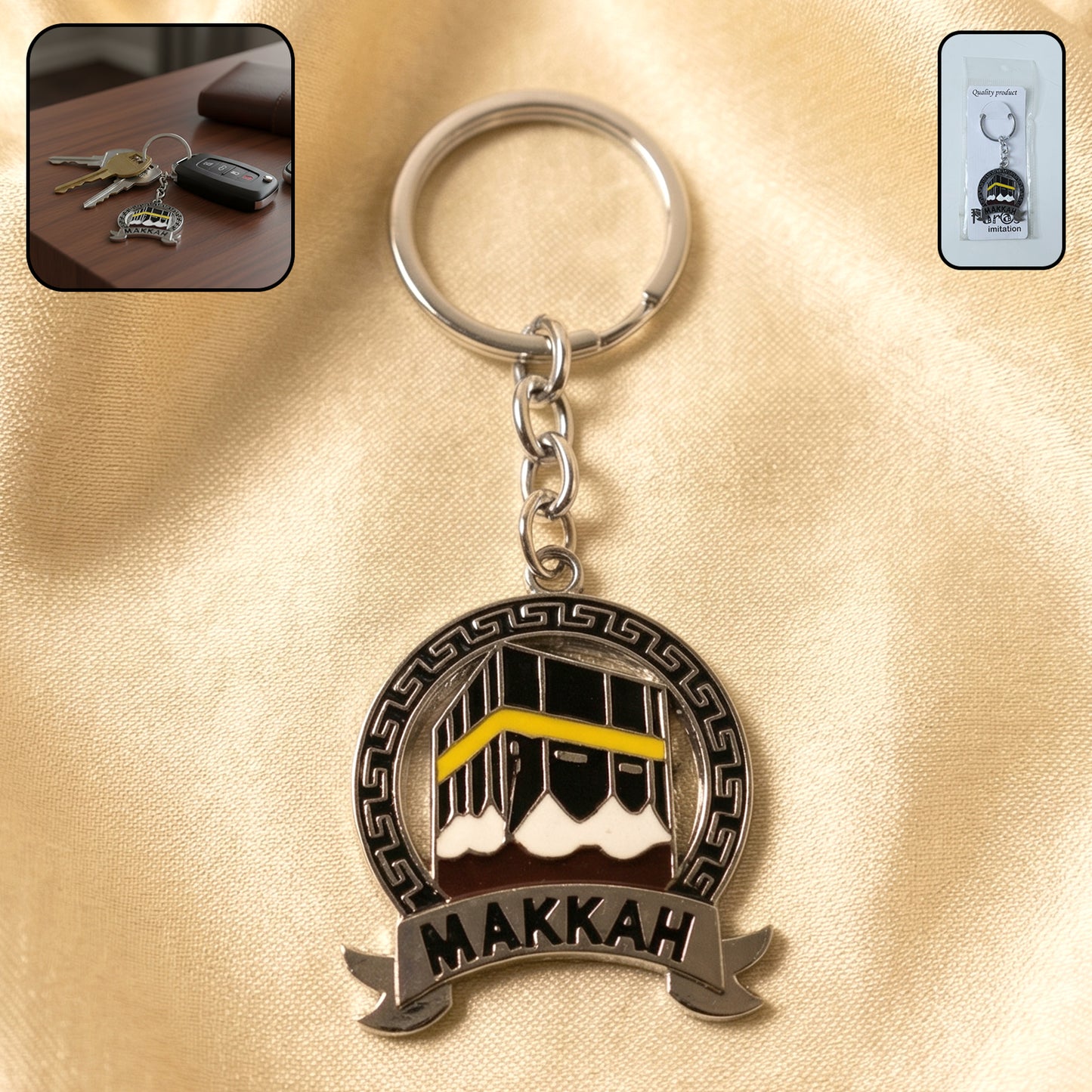 Premium Makkah Design Metal Keychain With Round Pendant (1 Pc)