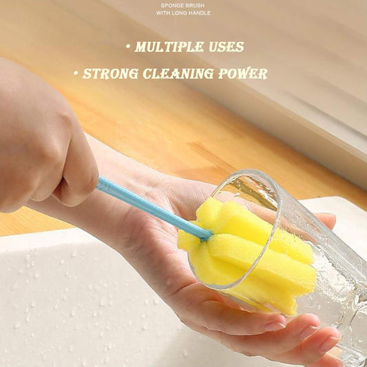 Wukusy 20cm sponge cup washing brush with bristle head for cleaning milk bottles, tea cups, and water cups in kitchen household use
