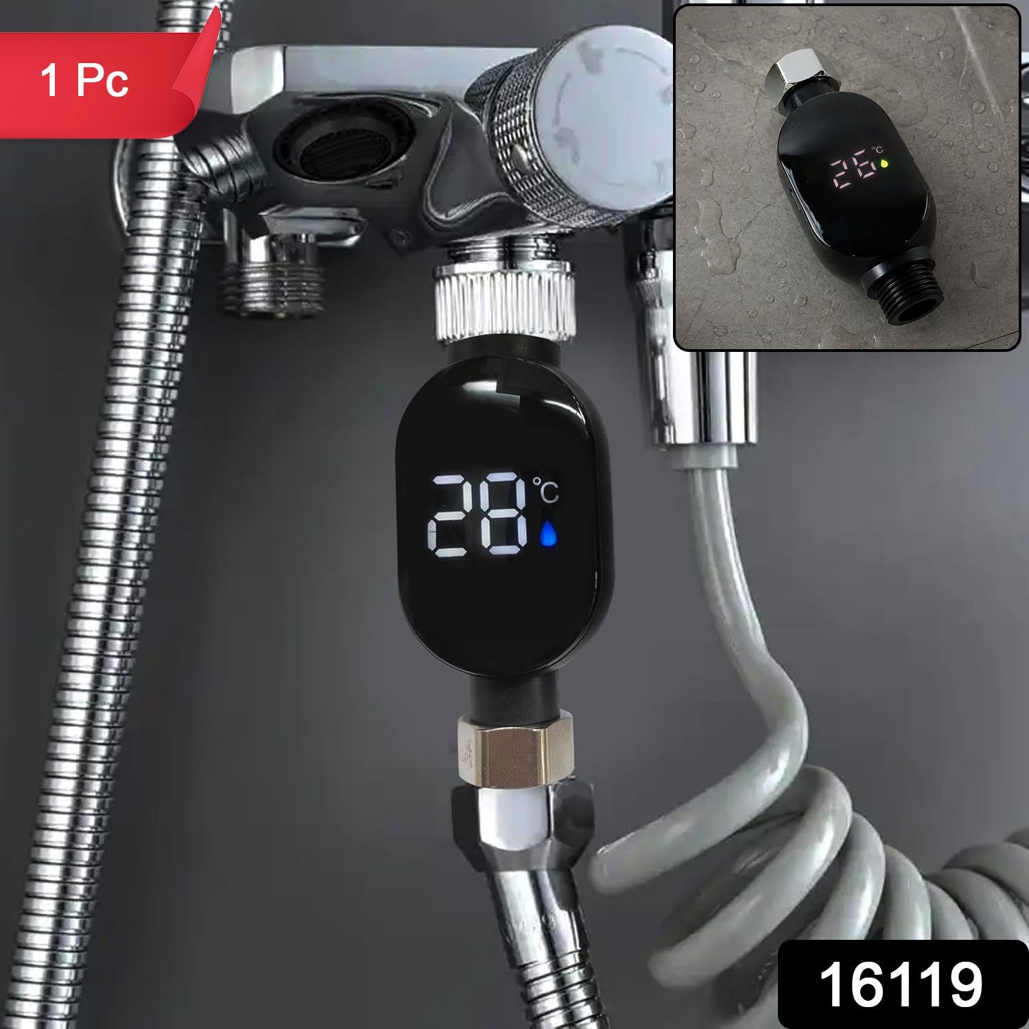 Digital Shower Thermometer With Led Temperature Display For Bathroom Use (1 Pc)