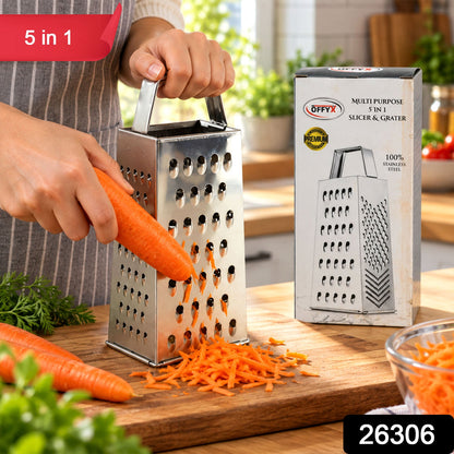 Wukusy 5-in-1 steel box grater and vegetable slicer with multiple blades for cheese shredding and food prep in the kitchen