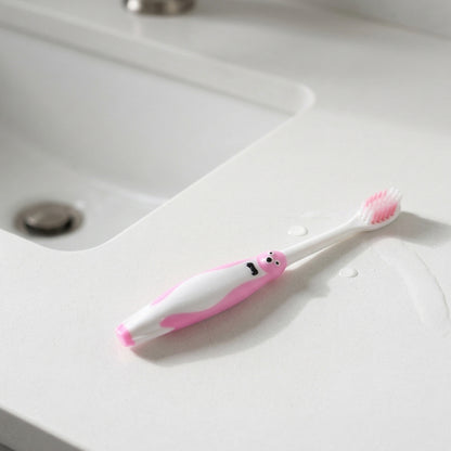 Kids cartoon toothbrush set with airplane toy, featuring colorful handles and playful design, by Wukusy for children.