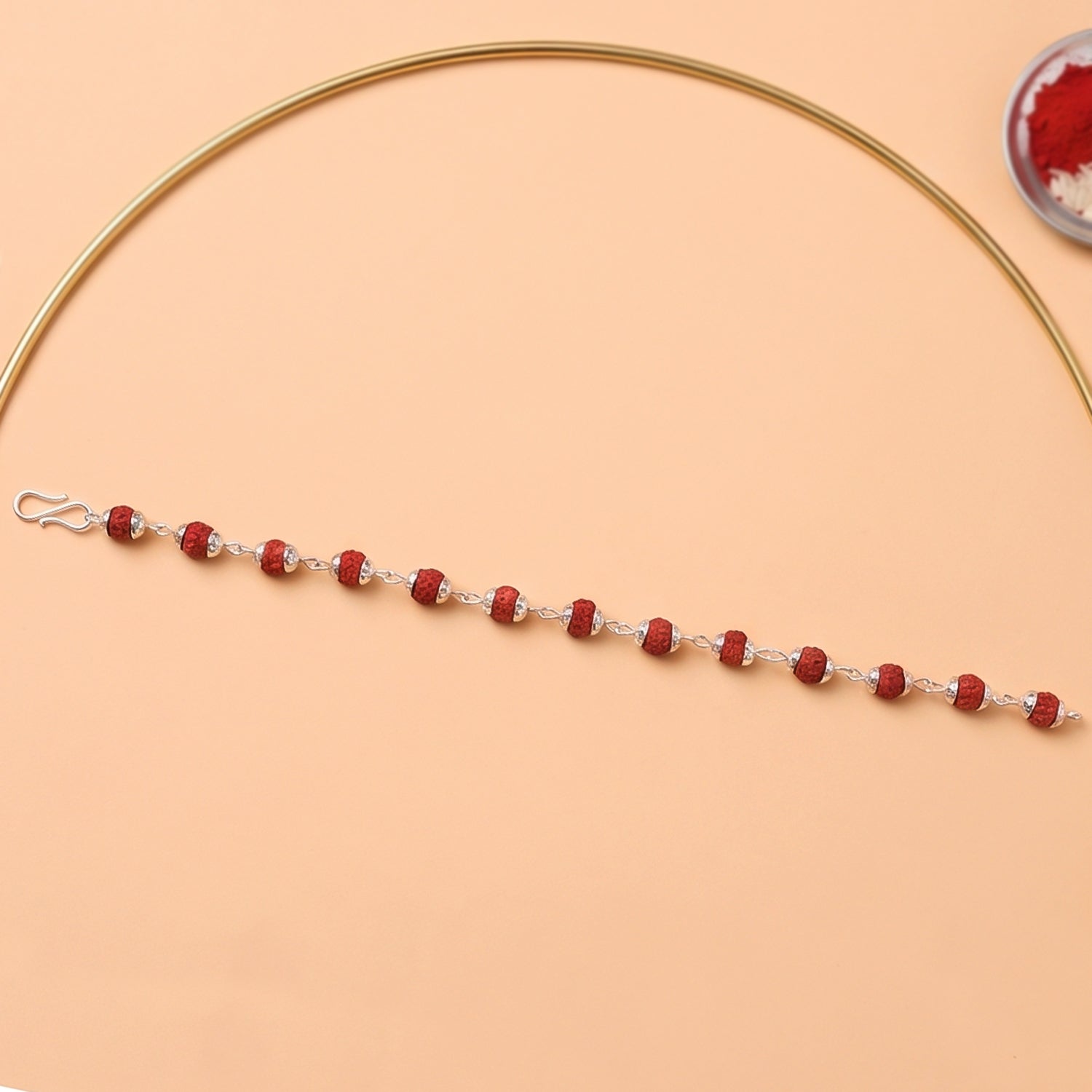 Rudraksha Bead Bracelet Rakhi Silver-plated Cap Beads Rakhi For Brother (1 Pc)
