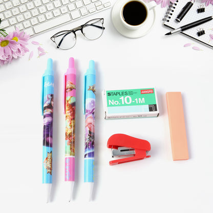 Wukusy 6-in-1 stationery set for school and office, includes pens, pencils, erasers, and other writing tools arranged on a table