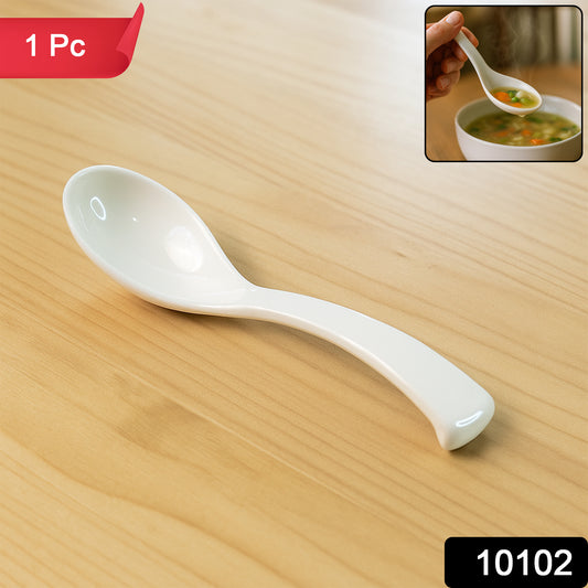 White plastic soup spoon with deep bowl from Wukusy, ideal for home and kitchen use.