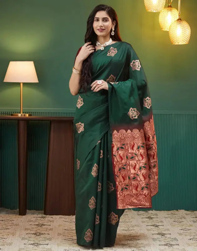 Silk Saree  The Royal Green Golden Elegance Collection