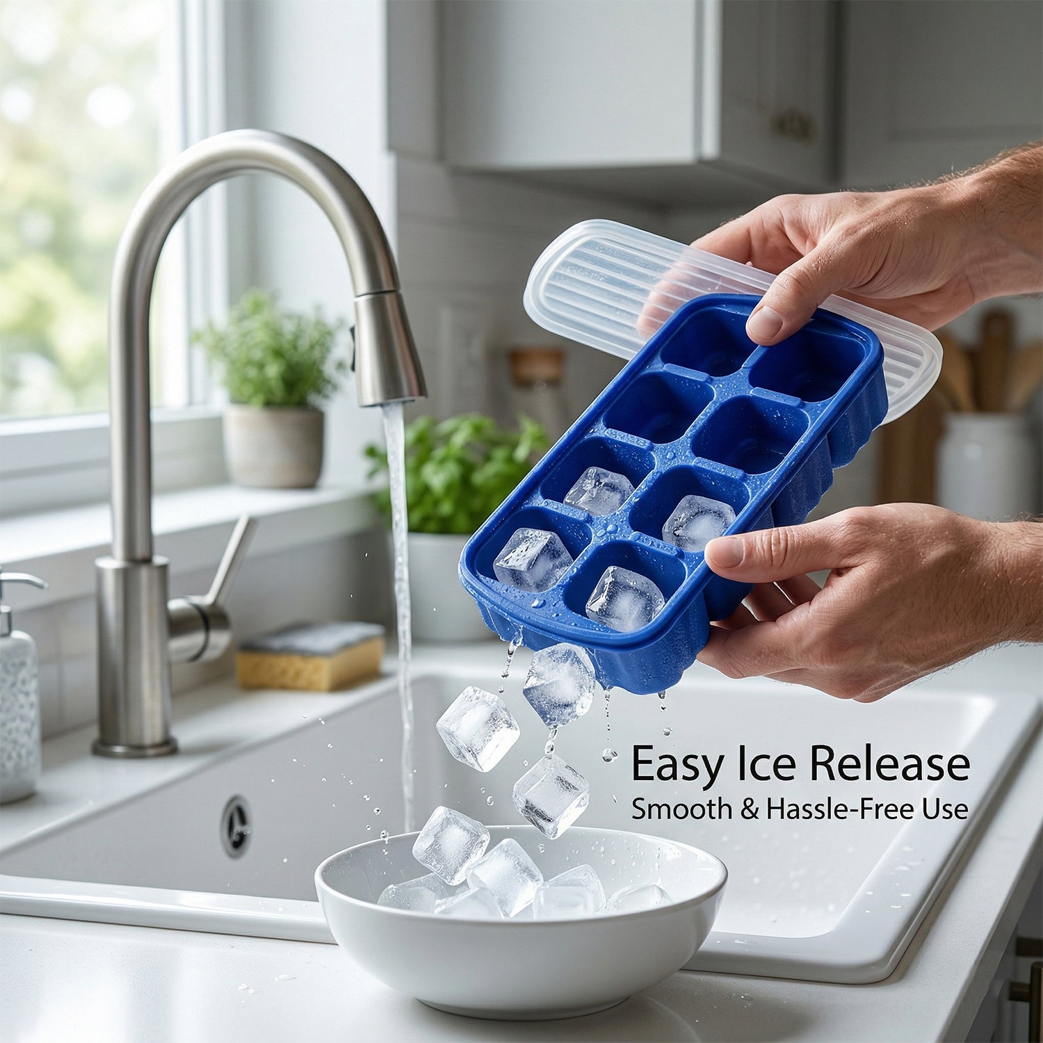 Multipurpose Square Ice Cube Tray With Lid (1 Pc 17x9 Cm 8 Grid)