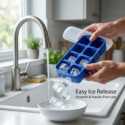 Multipurpose Square Ice Cube Tray With Lid (1 Pc 17x9 Cm 8 Grid)