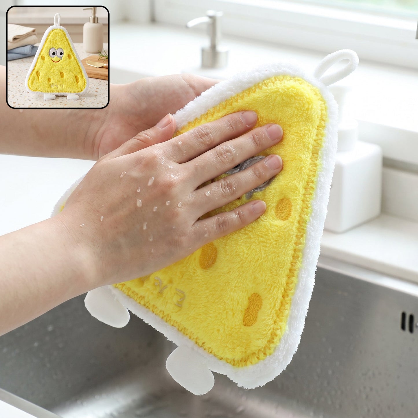 Wukusy cartoon microfiber hanging hand towel for kitchen, quick-dry wipe cloth, colorful design, single piece, ideal for dish drying