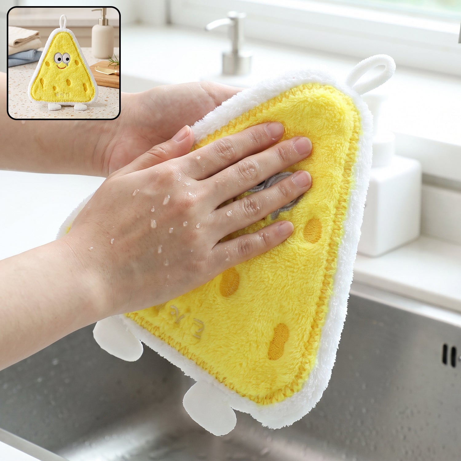 Wukusy cartoon microfiber hanging hand towel for kitchen, quick-dry wipe cloth, colorful design, single piece, ideal for dish drying