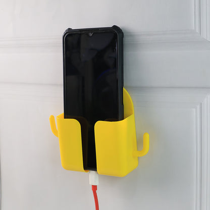 Orange wall-mount mobile stand with hook by Wukusy, designed for holding smartphones and accessories efficiently.