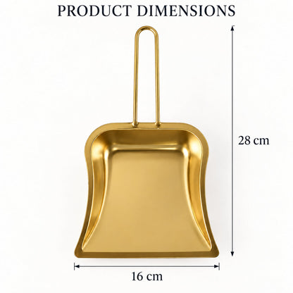 Wukusy metal dustpan with loop handle for floor cleaning, measuring 28x16 cm, suitable for everyday messes and sweeping tasks.