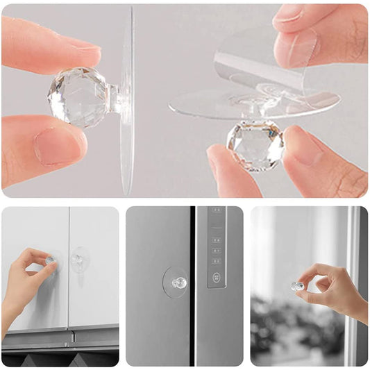 Wukusy clear cabinet drawer knob with diamond-shaped crystal handle, ideal for wardrobes, kitchen cupboards, and furniture.