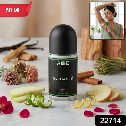 Wukusy Aoe Premium Long Lasting Unisex Roll-on Deodorant in green, 50ml bottle, body fragrance, close-up of the roll-on applicator