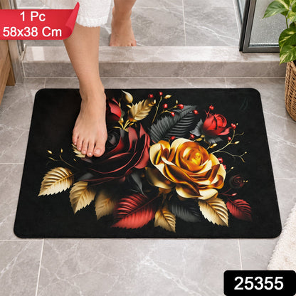 Decorative floral rose print bathroom floor mat by Wukusy, 58x38 cm, featuring colorful rose patterns for indoor use.