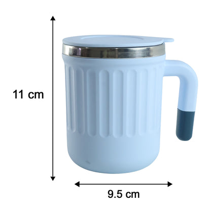 Wukusy Apex Office Mug 400ml with handle, lid, and steel rim, ceramic coffee mug for office use, shown with a lid and handle.