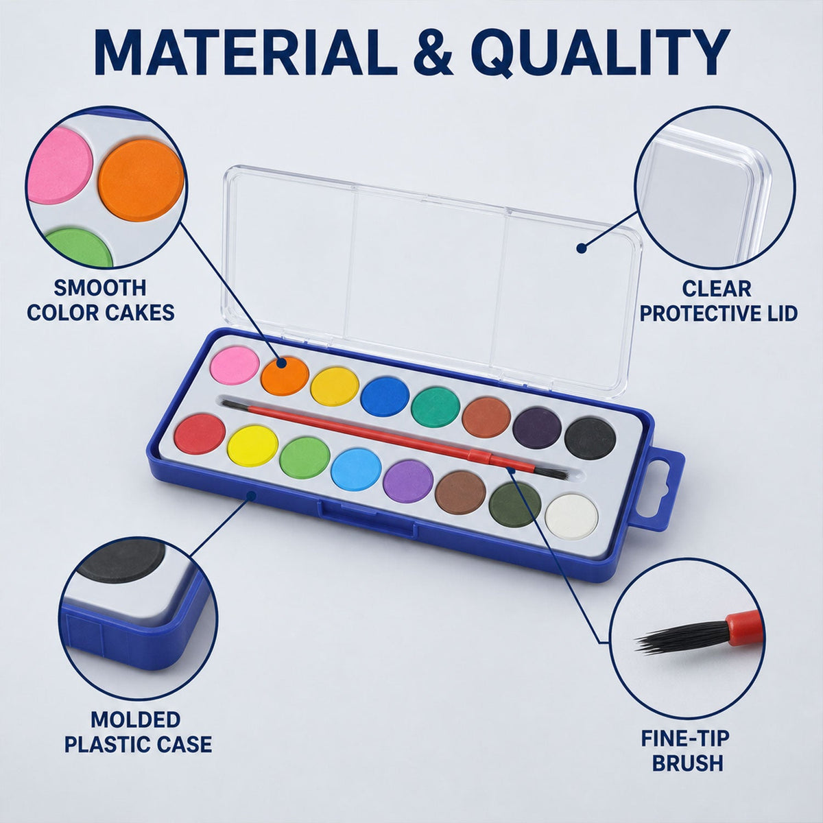 Watercolor Paint With Brush And Protective Plastic Case (16 Colors With Brush)