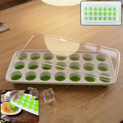 21 Grid Plastic Round Pop Ice Cube Tray With Lid (1 Pc)
