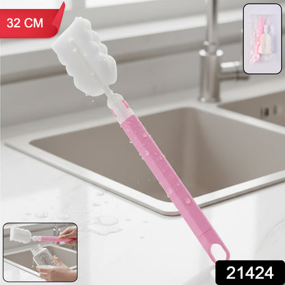 Wukusy long handle silicone bottle cleaning brush, 32 cm, with flexible bristles for thorough cleaning of bottles and narrow containers.