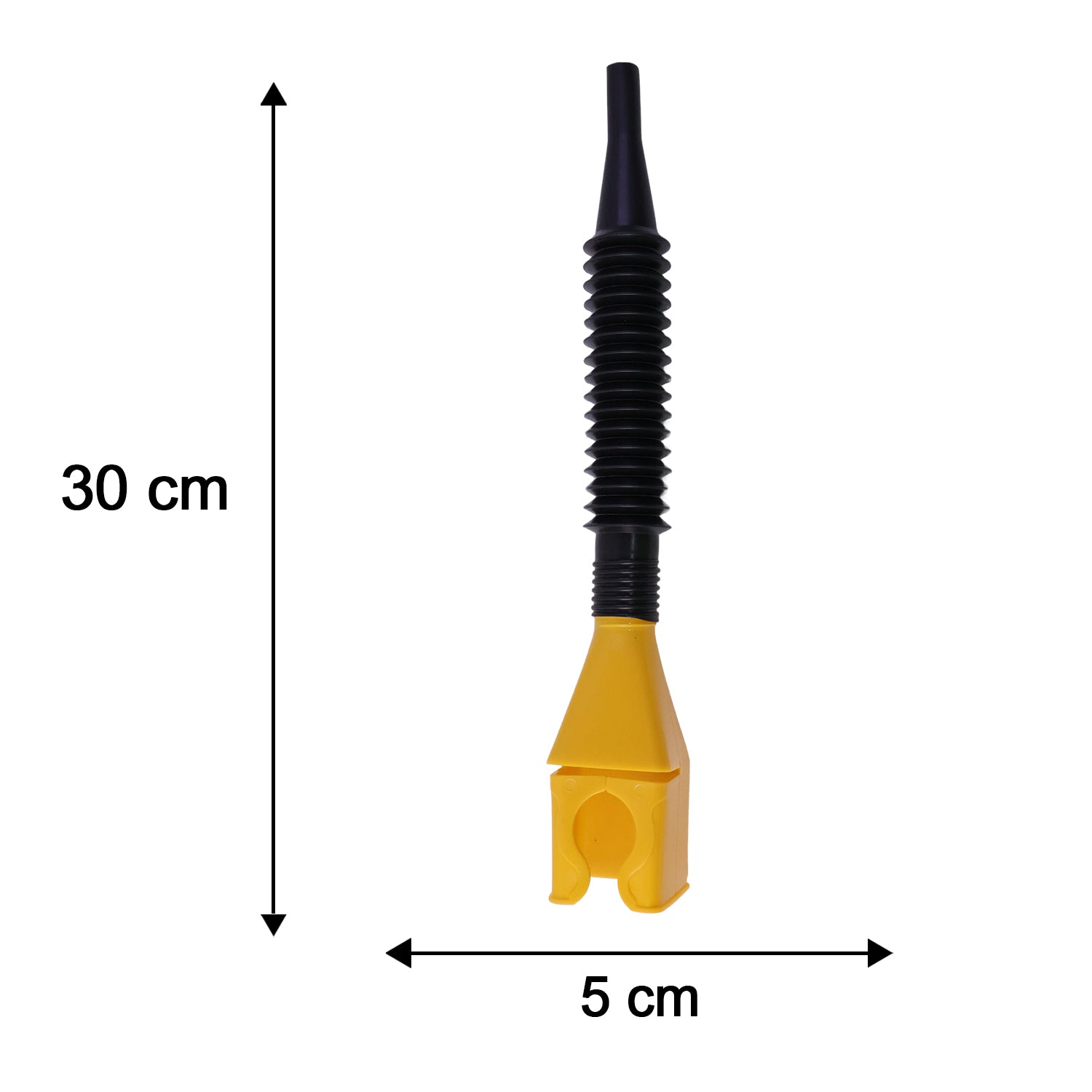 Flexible plastic funnel by Wukusy for spill-free car oil and fuel filling, shown with a wide-mouth opening and durable design.