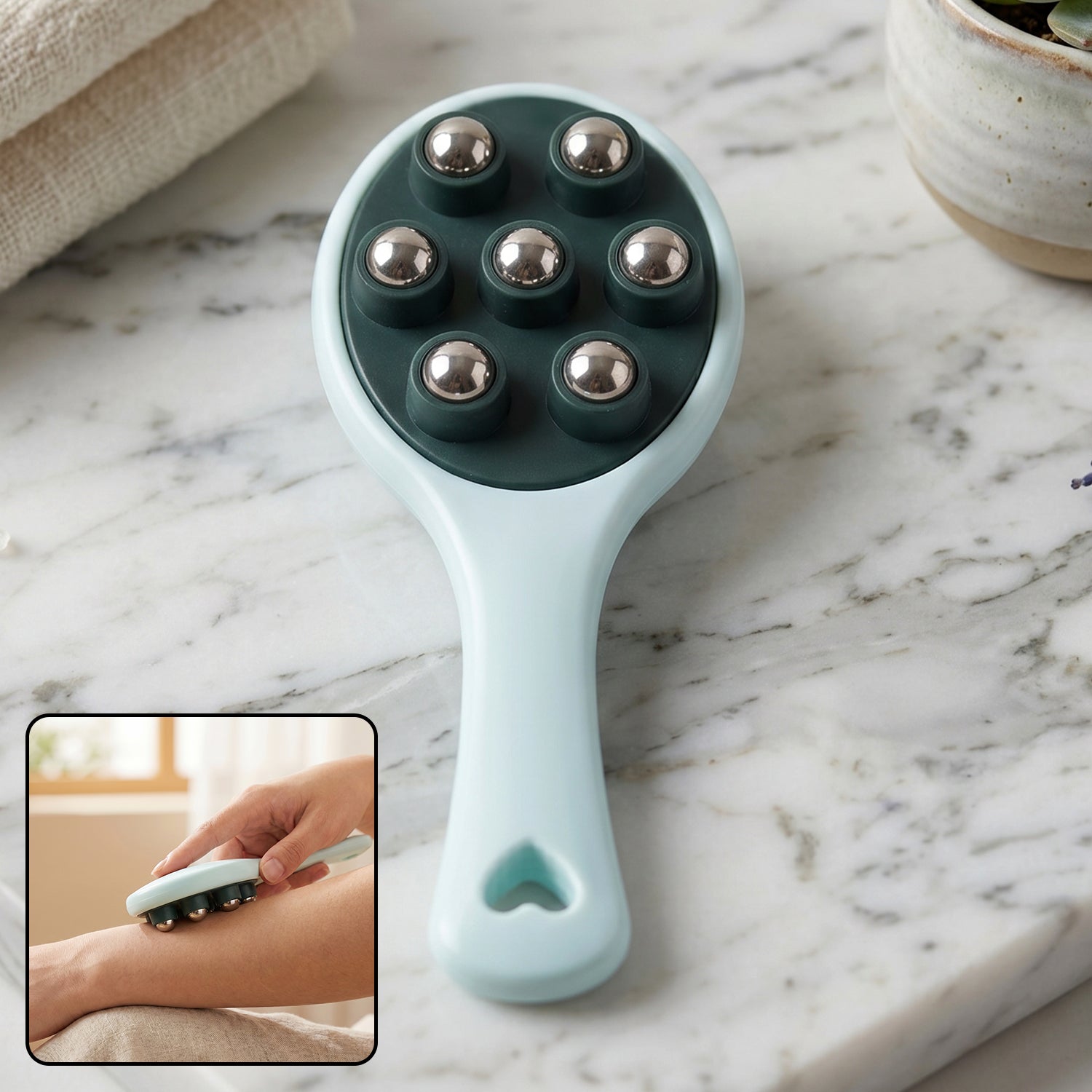 Handheld Roller Ball Body Massager With 7 Steel Balls For Relaxation (1 Pc)
