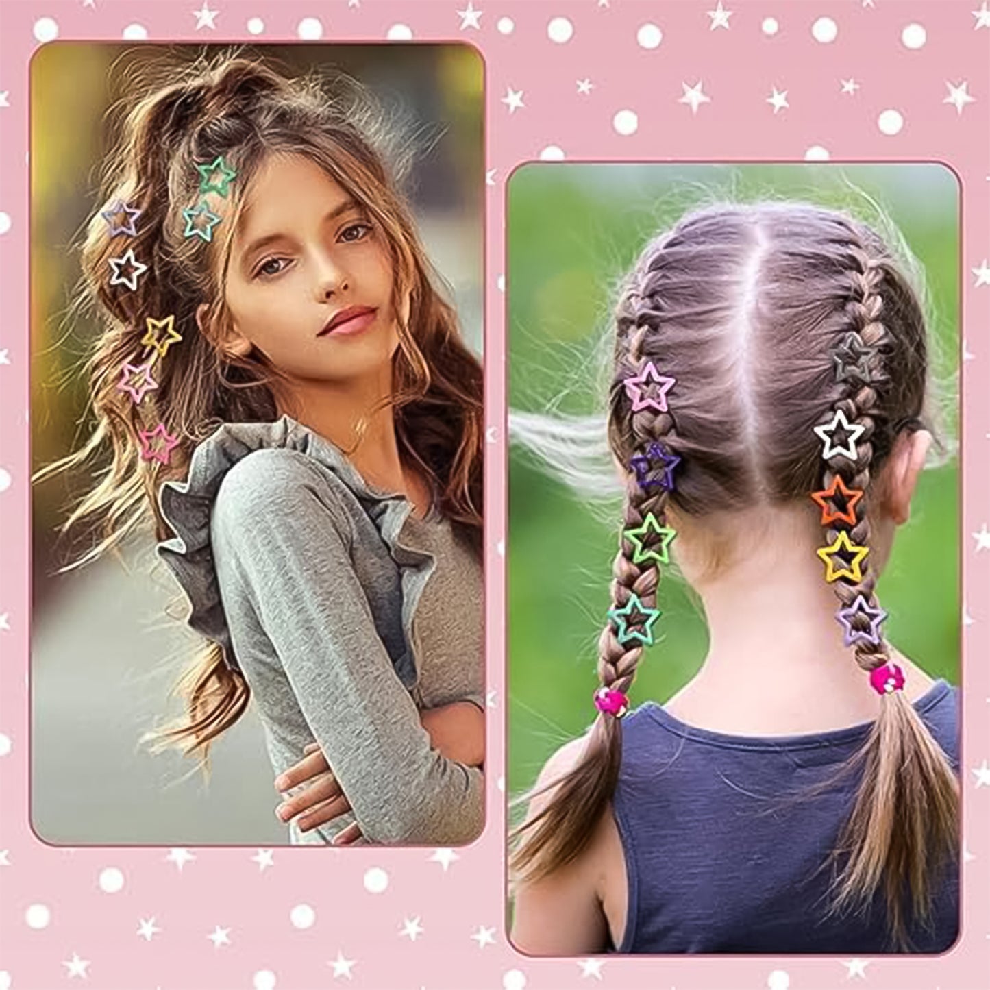 Set of 10 Wukusy metal printed star-shaped hair clips featuring shiny metallic finish and secure grip for styling.