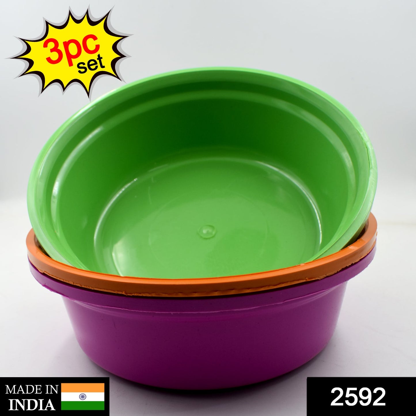 2592 Household Storage Plastic Round Bowl  Tub  Basket  Bucket Set - Pack Of 3