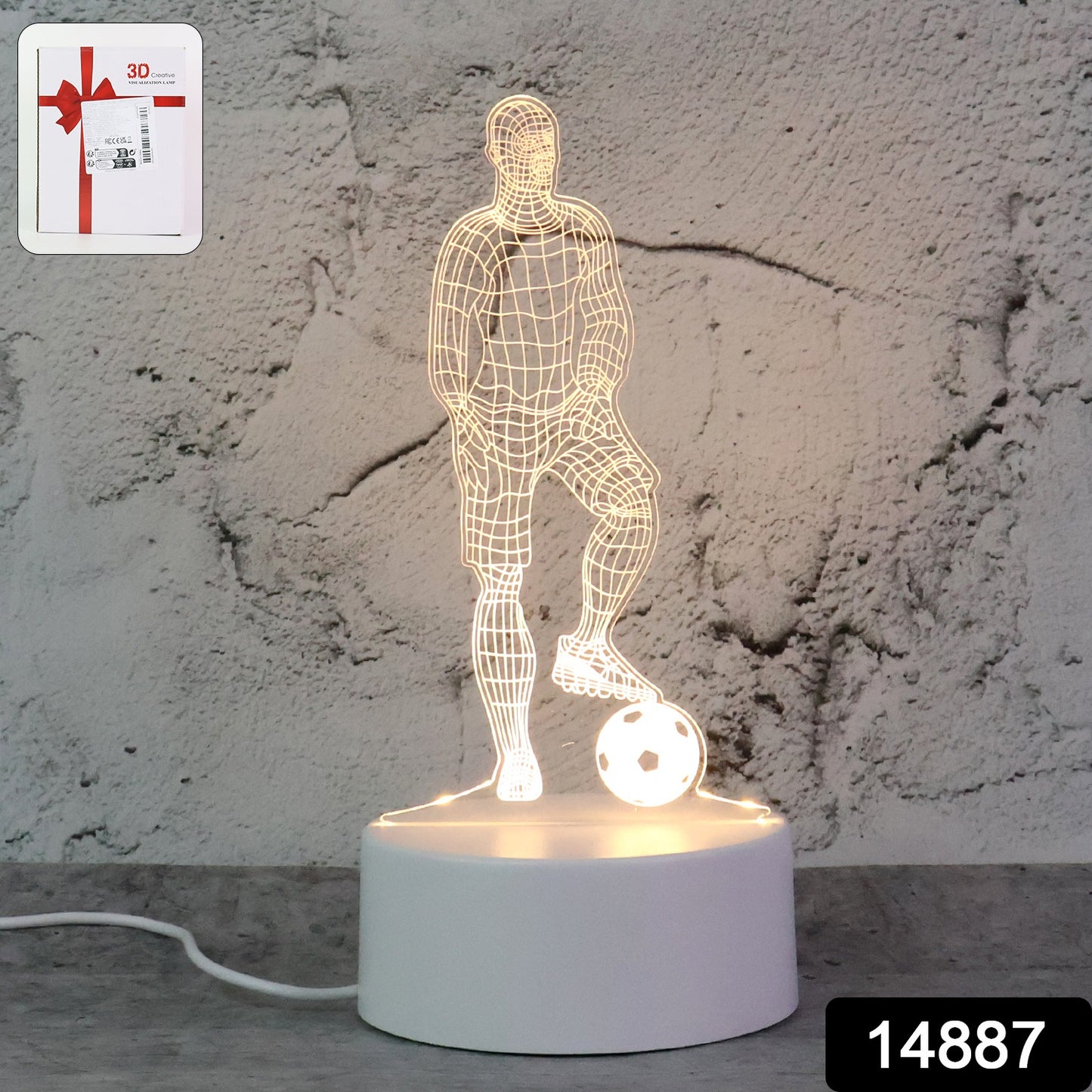 3d Illusion Led Night Lamp With Football Player Design