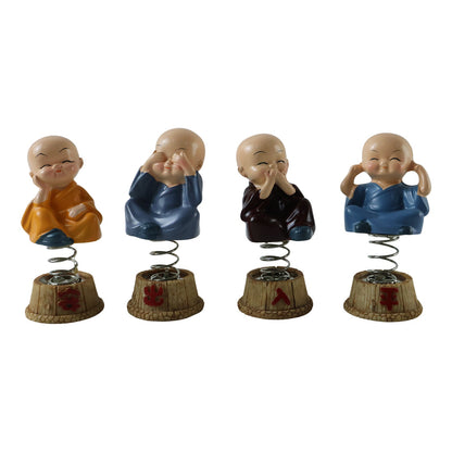 Baby Monk Buddha Bobblehead Figurine Set For Car Dashboard And Home Decor (4 Pc)