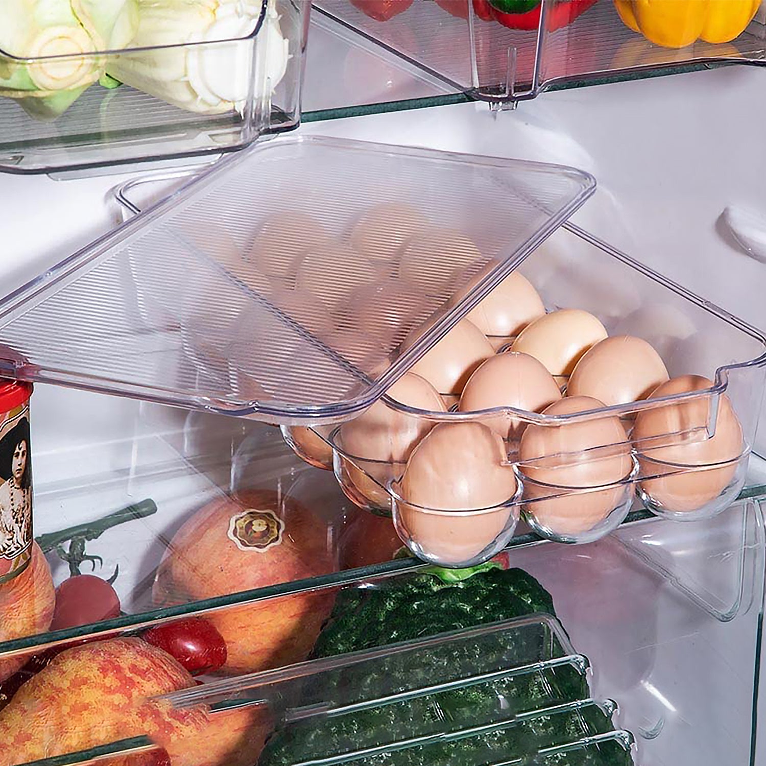 Plastic 18-cavity egg storage box with lid and handles, rectangular tray for refrigerator, high-quality egg organizer by Wukusy