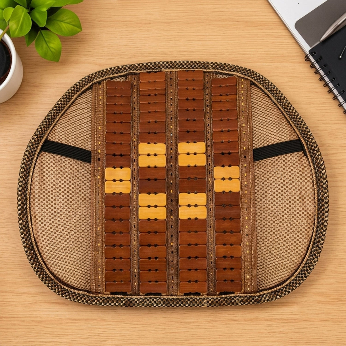Wukusy car seat mesh back support with wooden bead panel designed for office chairs, providing ergonomic lumbar comfort.