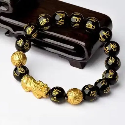 Black and Golden Lucky Bracelet with Pixiu