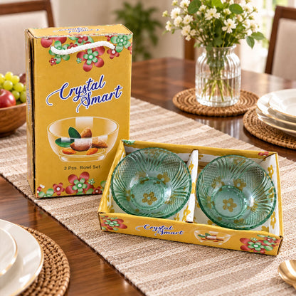 Wukusy textured glass bowl set with two bowls for serving dry fruits, snacks, and desserts, featuring a stylish design.