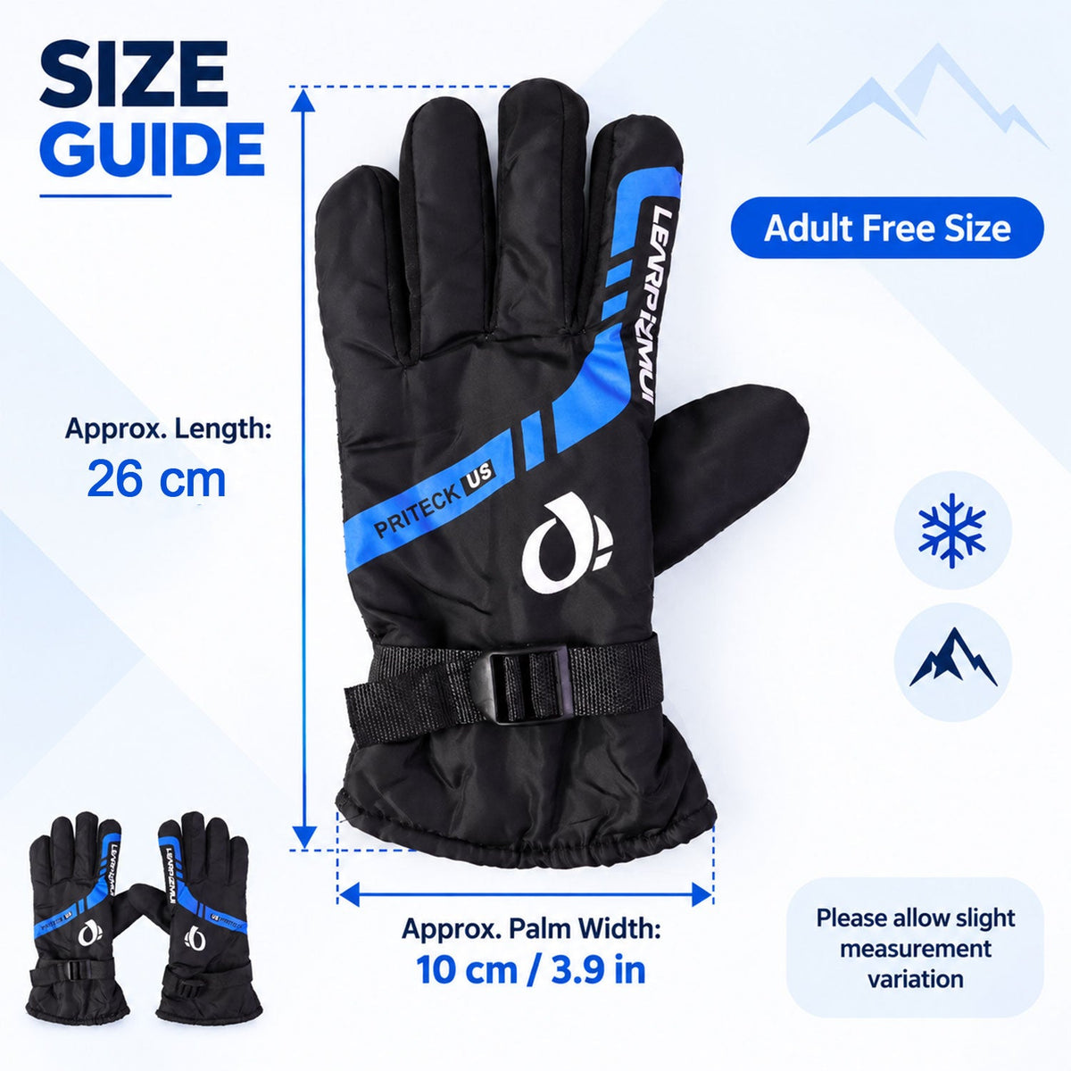 Wukusy winter full-finger gloves with fleece lining and adjustable wrist buckles, shown in black on a model's hands.