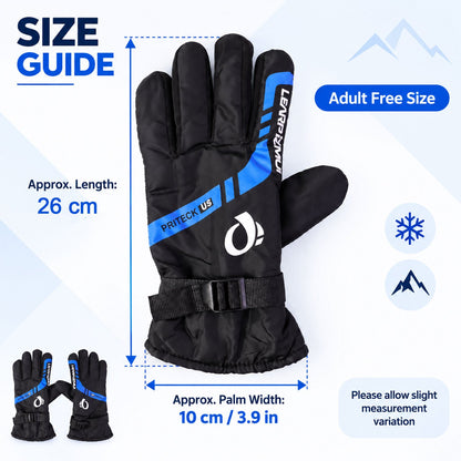 Wukusy winter full-finger gloves with fleece lining and adjustable wrist buckles, shown in black on a model's hands.