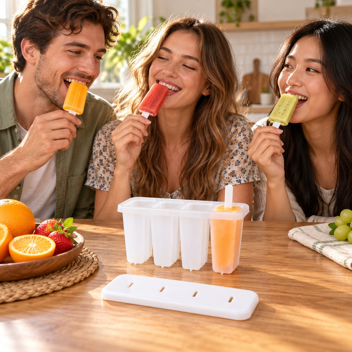 Reusable Ice Cream Popsicle Mould With Lid And Removable Sticks (4 Mold)