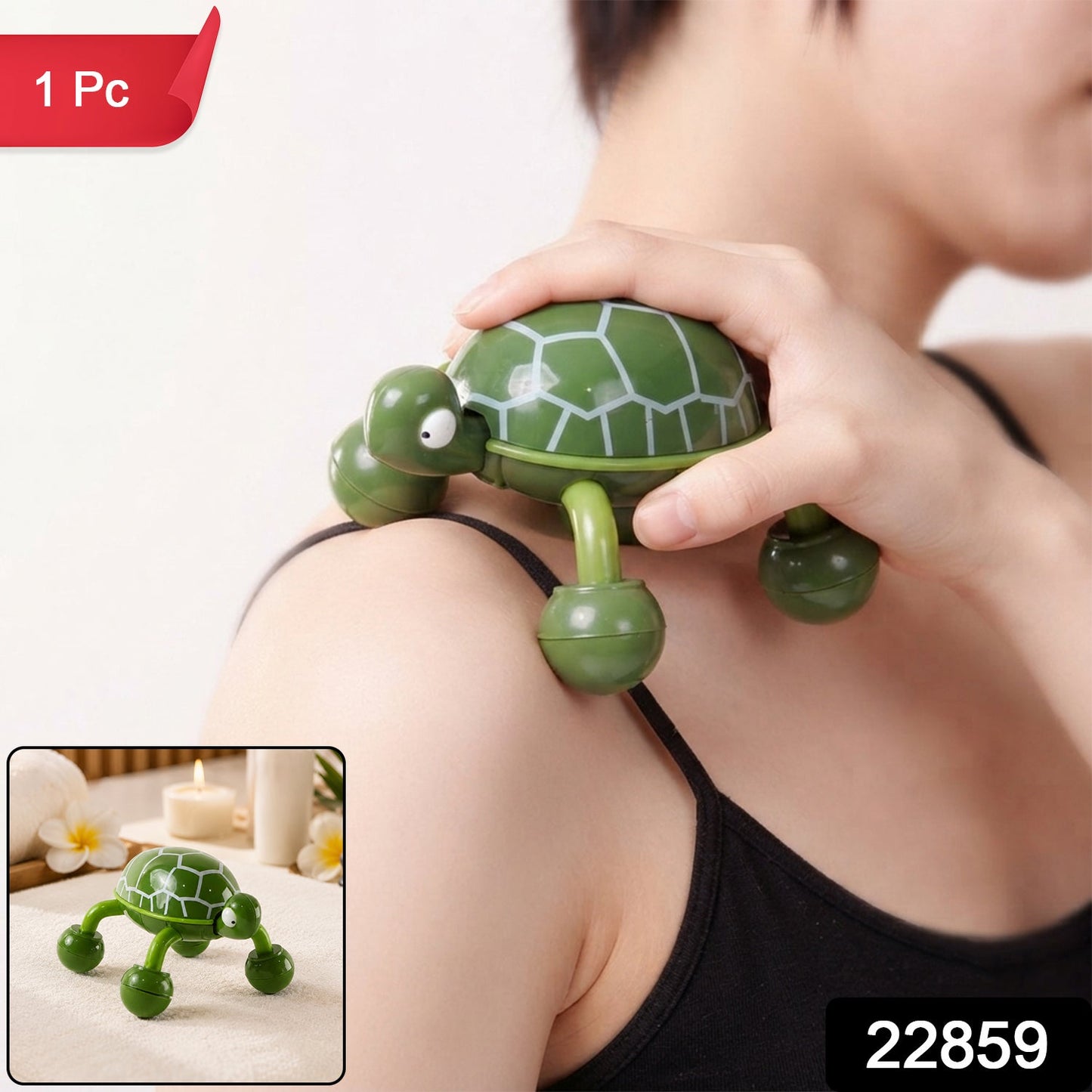 Green Plastic Turtle Shape Four Wheel Handheld Body Massage Roller Tool (1 Pc)