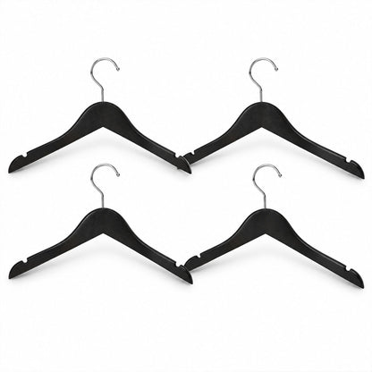 Set of four Wukusy premium clothes hangers with metal hooks, ideal for wardrobe storage and organization.