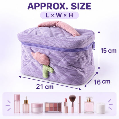 Wukusy reusable quilted bento bag with handle and storage pockets, 21x15 cm, featuring a quilted pattern and compact design.
