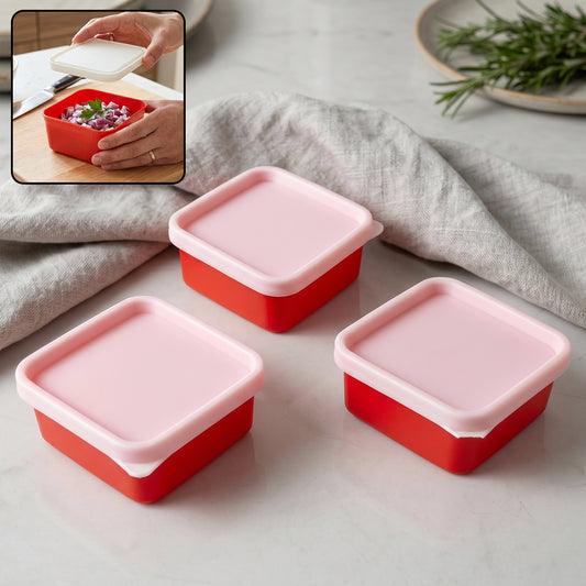 Set of three Wukusy mini plastic food storage containers with lids, ideal for snacks and leftovers.