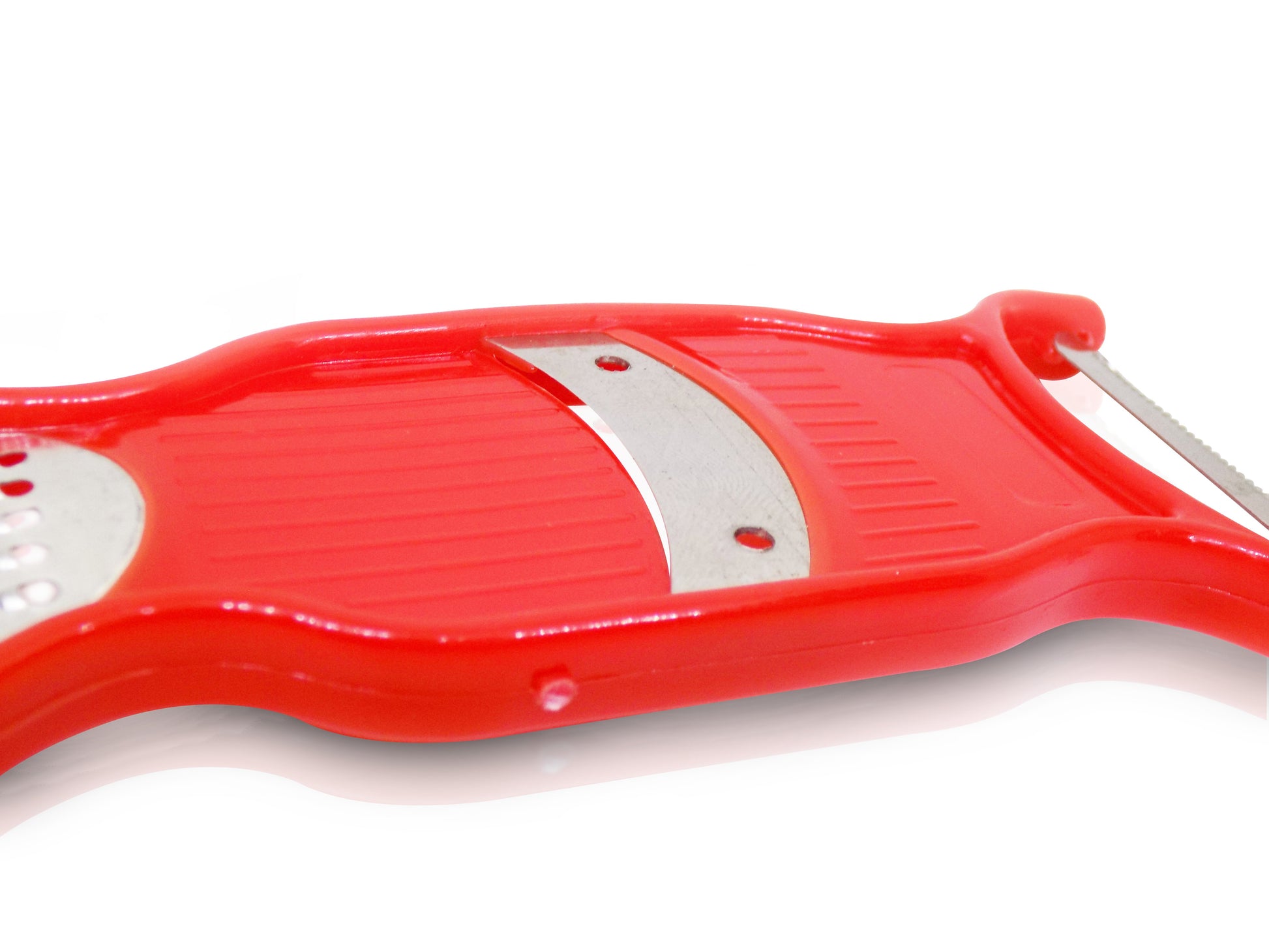 Wukusy 4-in-1 multi-purpose vegetable peeler, slicer, grater, and cutter kitchen tool shown with various attachments for food prep.