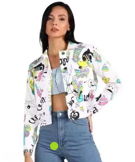 Women’s Printed Denim Jacket – Casual Outerwear