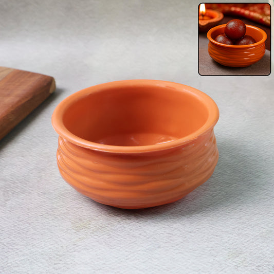 Wukusy classic terracotta-style Handi bowl for home and kitchen use, showcasing its rustic design and earthenware finish.