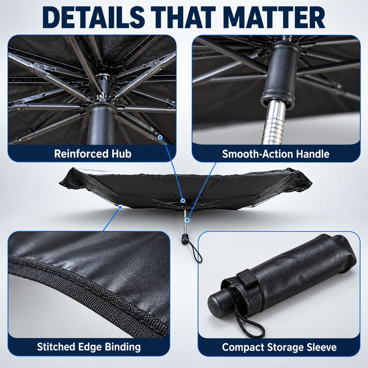 Mix Design Car Windshield Umbrella Sunshade With Compact Storage Sleeve (1 Pc)