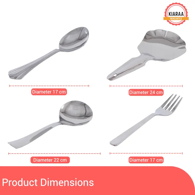 Ekom KIARAA 61-piece stainless steel dinner set with plates, bowls, and utensils arranged on a dining table.