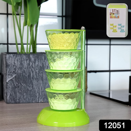 4 Section 360 Rotating Vertical Seasoning Box Plastic Pickle Tower  Spice Rack (4 Layer With 4 Plastic Spoon  1 Set)