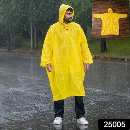 Reusable Waterproof Raincoat Hooded Long Rain Poncho Yellow (1 Pc)