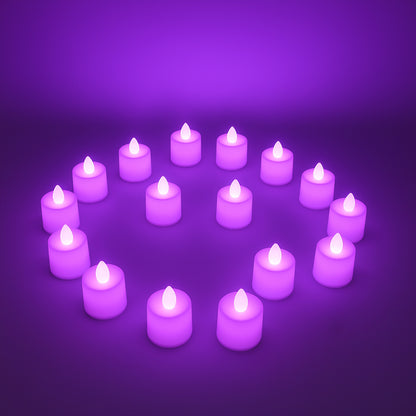 Set of 24 Wukusy flameless LED tealights with smokeless plastic design for home decor, safe and realistic candle effect.